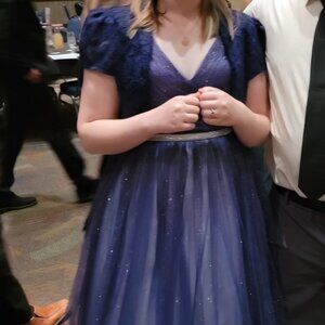 Elegant Navy Blue Glitter Tulle Gown